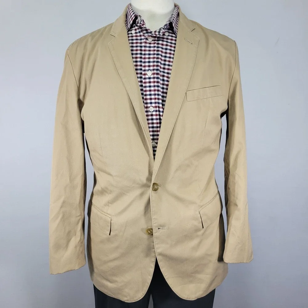 J.Crew Men's Sport Coat Blazer Two Button Beige Cotton Size Large‎